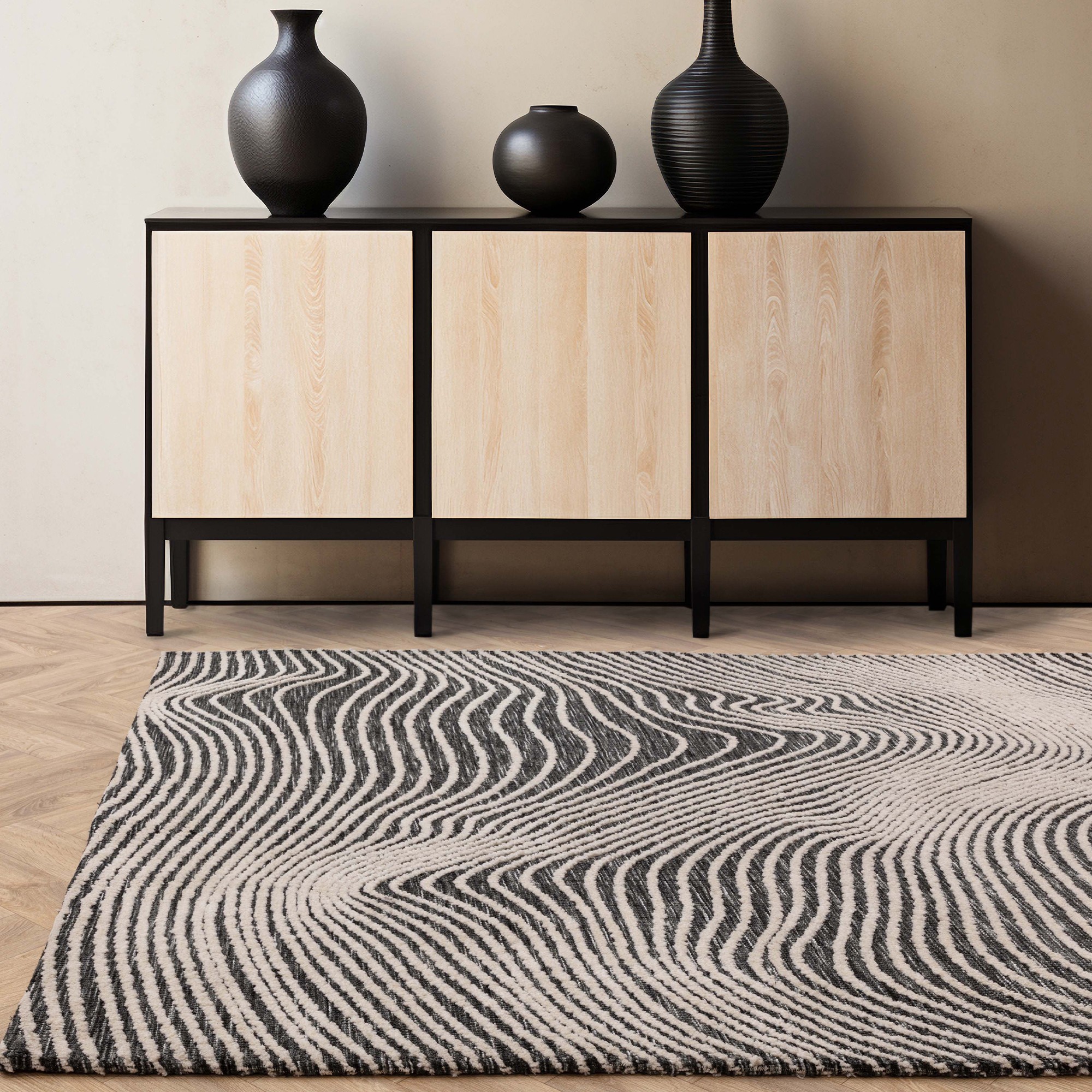 Mason Magnitude Modern Abstract Rugs In Black